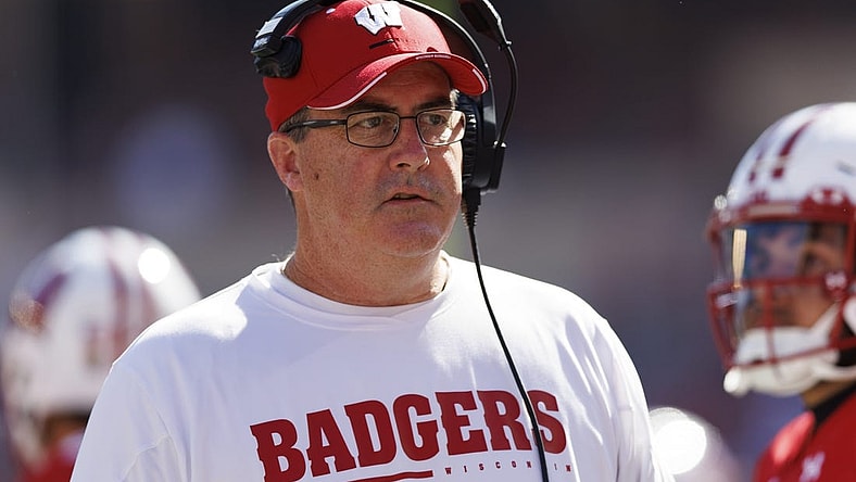 Oct 1, 2022; Madison, Wisconsin, USA;  Wisconsin Badgers head coach Paul Chryst during the game against the Illinois Fighting Illini at Camp Randall Stadium. Mandatory Credit: Jeff Hanisch-USA TODAY Sports