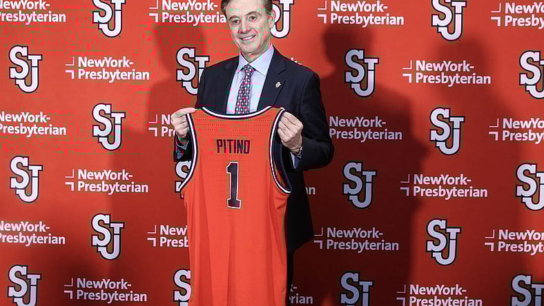 Mar 21, 2023; New York, NY, USA; Rick Pitino is introduced as new St. John   s head coach at Madison Square Garden. Mandatory Credit: Wendell Cruz-USA TODAY Sports