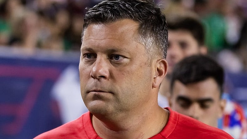Apr 19, 2023; Glendale, Arizona, USA; USA assistant coach B.J. Callaghan during the Allstate Continental Classico at State Farm Stadium. Mandatory Credit: Mark J. Rebilas-USA TODAY Sports