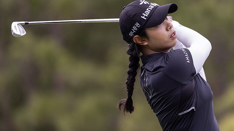 Apr 21, 2023; The Woodlands, Texas, USA;  Patty Tavatanakit  (THA) drives off the 17th tee during the second round of The Chevron Championship golf tournament. Mandatory Credit: Thomas Shea-USA TODAY Sports