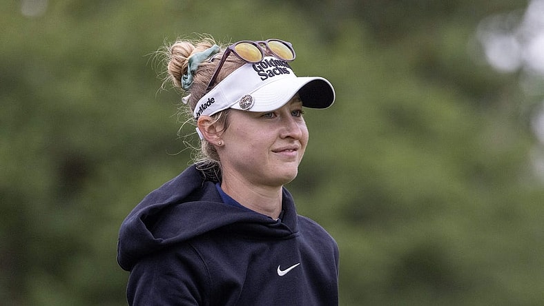 Apr 23, 2023; The Woodlands, Texas, USA;  Nelly Korda (USA) walks the first fairway during the final round of The Chevron Championship golf tournament. Mandatory Credit: Thomas Shea-USA TODAY Sports