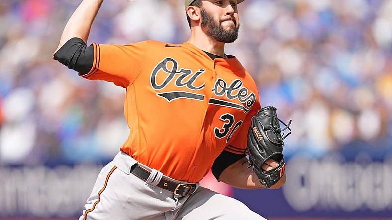 May 20, 2023; Toronto, Ontario, CAN; Baltimore Orioles starting pitcher Grayson Rodriguez (30) throws a pitch against the Toronto Blue Jays during the first inning at Rogers Centre. Mandatory Credit: Nick Turchiaro-USA TODAY Sports
