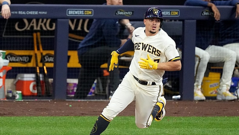 Milwaukee Brewers shortstop Willy Adames (27) watches his double during the fourth inning of their game against the San Francisco Giants Thursday, May 25, 2023 at American Family Field in Milwaukee, Wis.