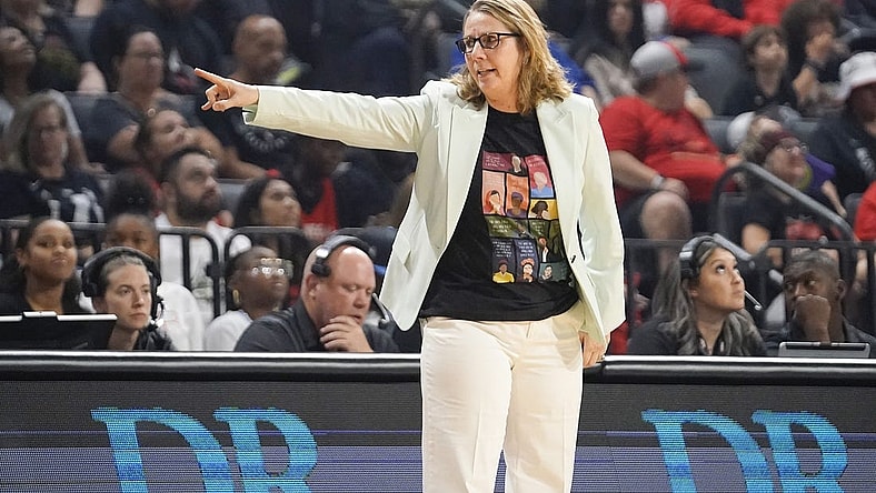 May 28, 2023; Las Vegas, Nevada, USA; Minnesota Lynx head coach Cheryl Reeve stands on the sideline during the first quarter against the Las Vegas Aces at Michelob Ultra Arena. Mandatory Credit: Lucas Peltier-USA TODAY Sports