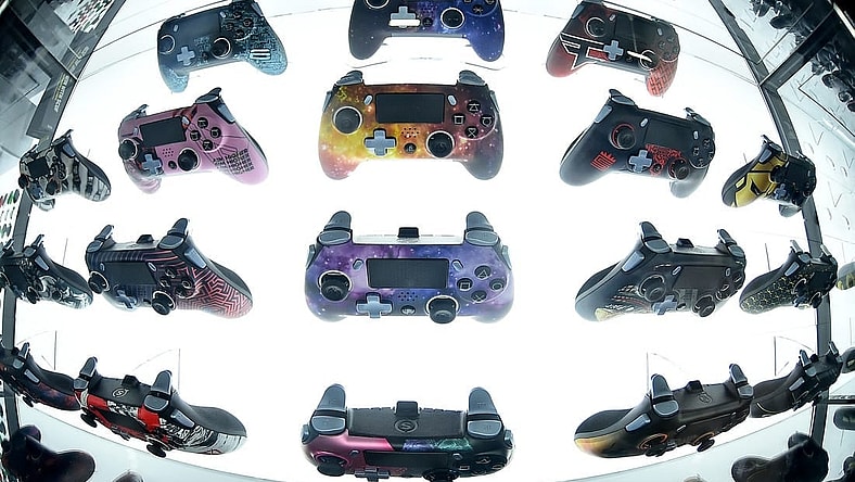 Jul 21, 2019; Miami Beach, FL, USA; A general view of gaming controllers on display during the Call of Duty League Finals e-sports event at Miami Beach Convention Center. Mandatory Credit: Jasen Vinlove-USA TODAY Sports