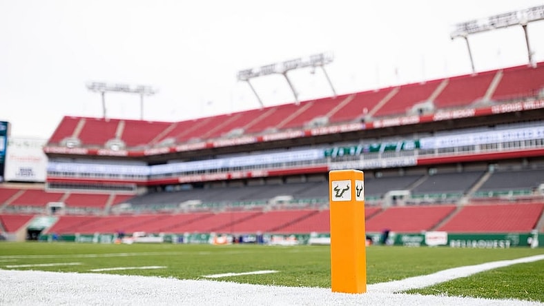 A pylon with a USF logo before the game between the Florida Gators and the South Florida Bulls at Raymond James Stadium in Tampa, FL on Saturday, September 11, 2021.

Flgai 091121 Gatorsfb Usf 1252 Mattpendleton