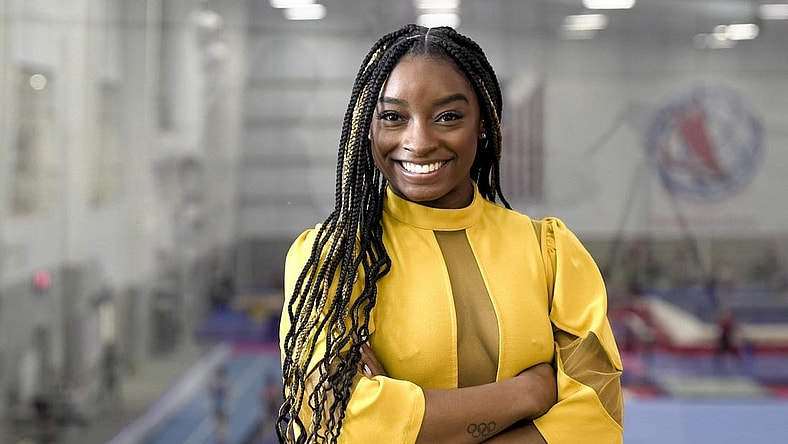 Mar. 8, 2022; Spring, TX, USA; USA TODAY Women of the Year honoree Simone Biles poses for a portrait while at World Champions Centre Gymnastics Training Center one Tuesday, Mar. 8, 2022. Mandatory Credit: Jarrad Henderson-USA TODAY
