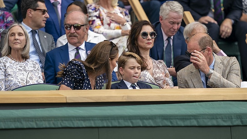 Jul 10, 2022; London, United Kingdom; HRH The Duke and HRH The Duchess of Cambridge with HRH Prince George of Cambridge in attendance for the Novak Djokovic (SRB) and Nick Kyrgios (AUS) men   s final on day 14 at All England Lawn Tennis and Croquet Club. Mandatory Credit: Susan Mullane-USA TODAY Sports