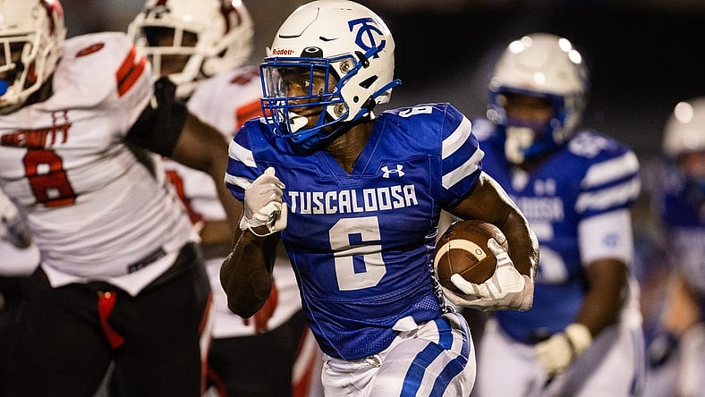 Sep 8, 2022; Northport, AL, USA; Tuscaloosa County High's running back Kevin Riley (6) runs the ball against Hewitt-Trussville at Tuscaloosa County High School Thursday, Sept. 8, 2022. Mandatory Credit: Will McLelland-Tuscaloosa News

Football Hewitt Trussville Vs Tuscaloosa County High School Football