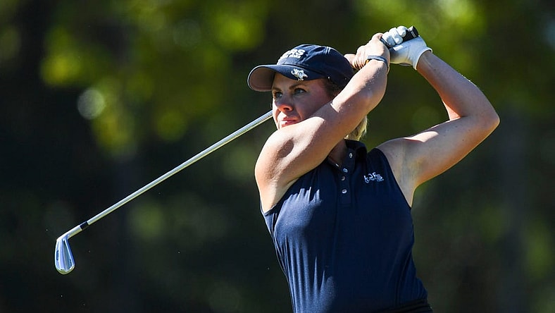 Oct 1, 2022; Tuscaloosa, AL, USA; Dani Holmqvist hits from the 9th tee during the second round of the Tuscaloosa Toyota Classic, an Epson Tour event, at Ol' Colony Golf Complex

Golf Round 2 Epson Tour Tuscaloosa Toyota Classic