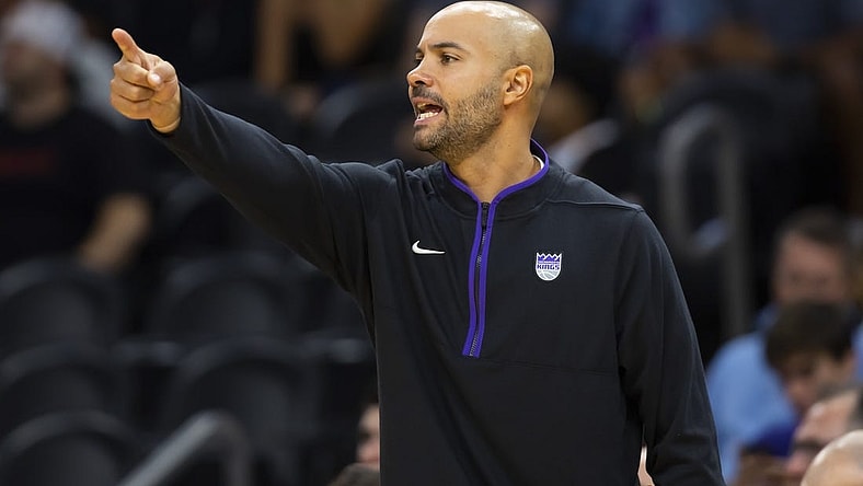 Oct 12, 2022; Phoenix, Arizona, USA; Sacramento Kings assistant coach Jordi Fernandez against the Phoenix Suns during a preseason game at Footprint Center. Mandatory Credit: Mark J. Rebilas-USA TODAY Sports