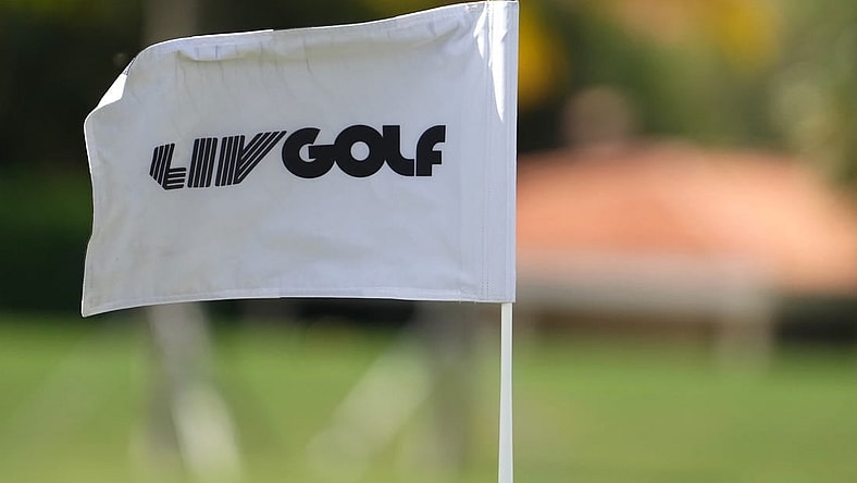 Oct 29, 2022; Miami, Florida, USA; A general view of the pin flag on the 16th green during the second round of the season finale of the LIV Golf series at Trump National Doral. Mandatory Credit: Jasen Vinlove-USA TODAY Sports