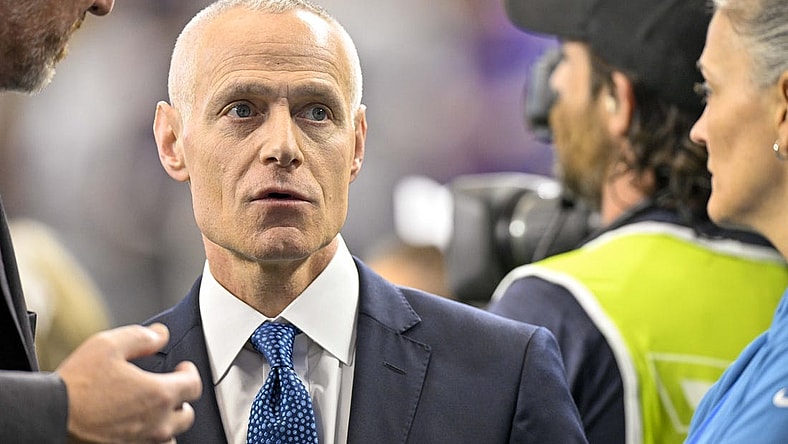 Dec 3, 2022; Arlington, TX, USA; Big 12 commissioner Brett Yormark watches the game between the TCU Horned Frogs and the Kansas State Wildcats at AT&T Stadium. Mandatory Credit: Jerome Miron-USA TODAY Sports