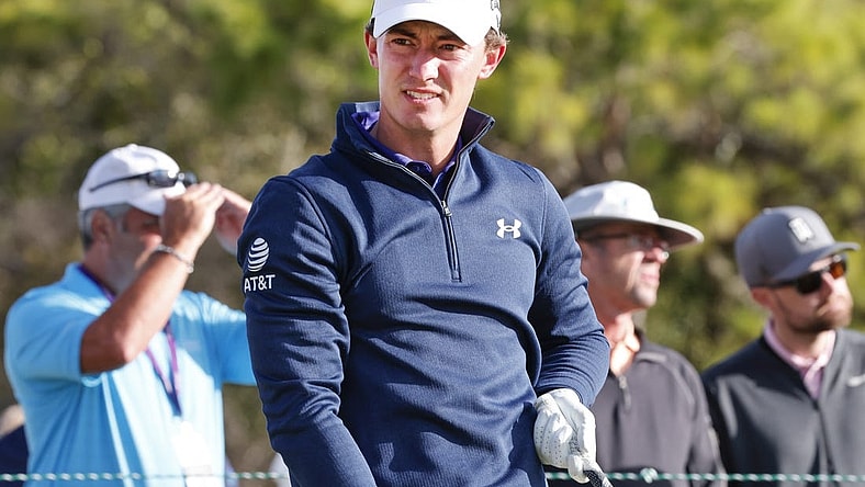 Mar 16, 2023; Palm Harbor, Florida, USA; Maverick McNealy walks off of the first tee during the first round of the Valspar Championship golf tournament. Mandatory Credit: Reinhold Matay-USA TODAY Sports