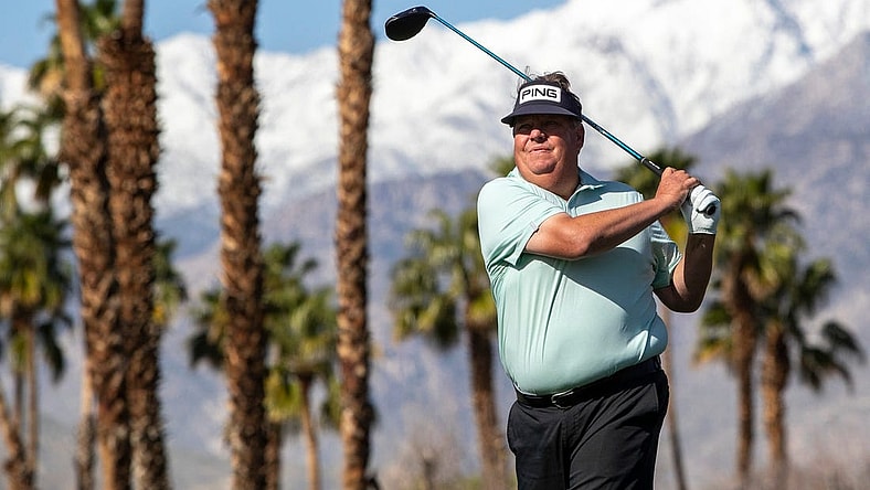 Tim Herron tees off on 12 during the first round of the Galleri Classic in Rancho Mirage, Calif., Friday, March 24, 2023.