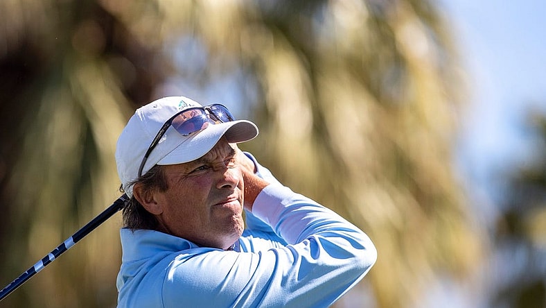 Stephen Ames tees off on 11 during the final round of the Galleri Classic in Rancho Mirage, Calif., Sunday, March 26, 2023.