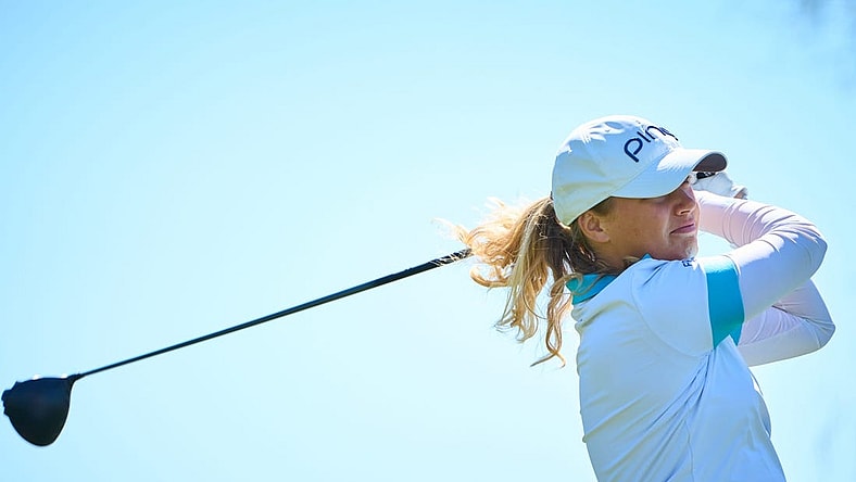 Celine Borge plays her tee shot on the first hole during the final round of the LPGA Drive On Championship on the Prospector Course at Superstition Mountain Golf and Country Club in Gold Canyon on March 26, 2023.

Lpga At Superstition Mountain Final Round