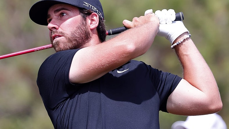 Apr 1, 2023; Orlando, Florida, USA; Matthew Wolff of the Smash golf club plays his shot from the fifth tee during the second round of a LIV Golf event at Orange County National. Mandatory Credit: Reinhold Matay-USA TODAY Sports