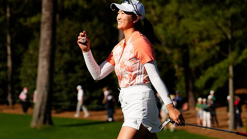 Apr 1, 2023; Augusta, Georgia, USA; Rose Zhang of Irvine, CA,  reacts after winning the 2023 Augusta National Women   s Amateur during the final round of the Augusta National Women's Amateur golf tournament at Augusta National Golf Club. Mandatory Credit: Rob Schumacher-USA TODAY Sports