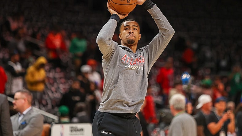 Apr 27, 2023; Atlanta, Georgia, USA; Atlanta Hawks forward John Collins (20) warms up before game six of the 2023 NBA playoffs against the Boston Celtics at State Farm Arena. Mandatory Credit: Brett Davis-USA TODAY Sports