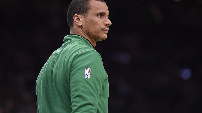 May 9, 2023; Boston, Massachusetts, USA; Boston Celtics head coach Joe Mazzulla in the first half during game five of the 2023 NBA playoffs against the Philadelphia 76ers at TD Garden. Mandatory Credit: Bob DeChiara-USA TODAY Sports
