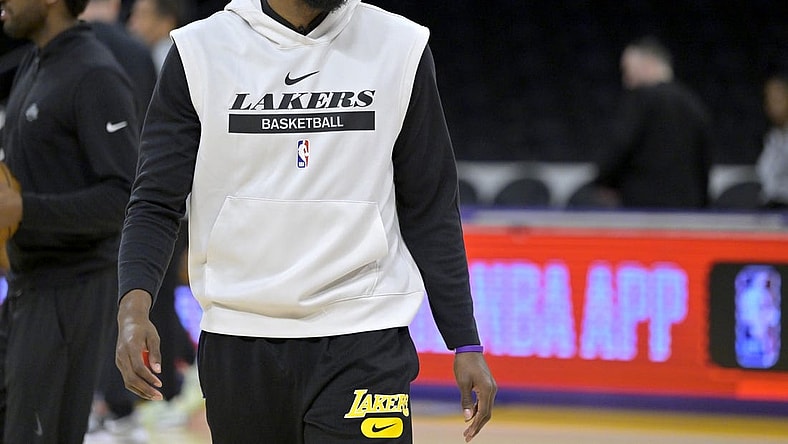 May 12, 2023; Los Angeles, California, USA; Los Angeles Lakers guard Malik Beasley (5) warms up prior to game six of the 2023 NBA playoffs against the Golden State Warriors at Crypto.com Arena. Mandatory Credit: Jayne Kamin-Oncea-USA TODAY Sports
