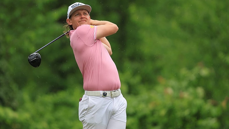 May 19, 2023; Rochester, New York, USA; Cameron Smith hits a tee shot on the fourth hole during the second round of the PGA Championship golf tournament. Mandatory Credit: Aaron Doster-USA TODAY Sports