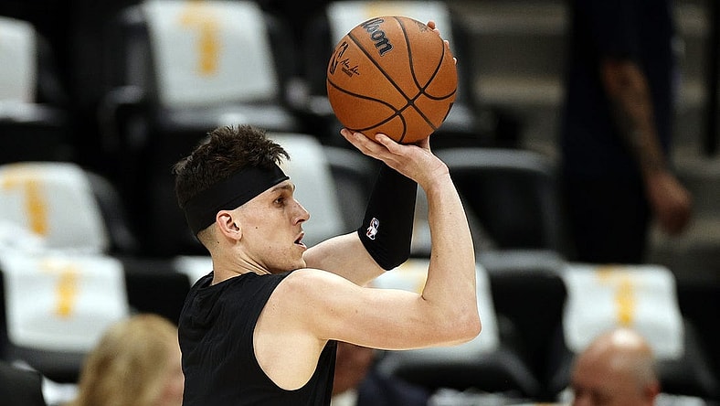 Jun 4, 2023; Denver, CO, USA; Miami Heat guard Tyler Herro (14) warms up before game two against the Denver Nuggets in the 2023 NBA Finals at Ball Arena. Mandatory Credit: Isaiah J. Downing-USA TODAY Sports