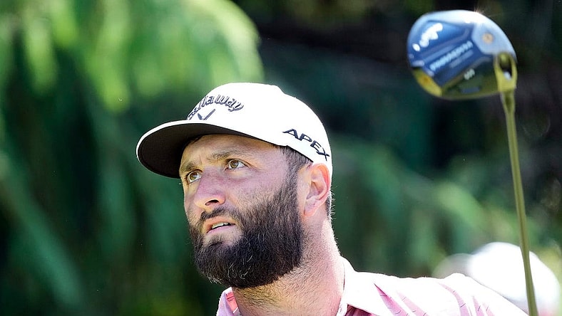 June 4, 2023: Dublin, Ohio, USA; Jon Rahm watches his tee shot on the 17th hole during the final round of the Memorial Tournament at Muirfield Village Golf Club.