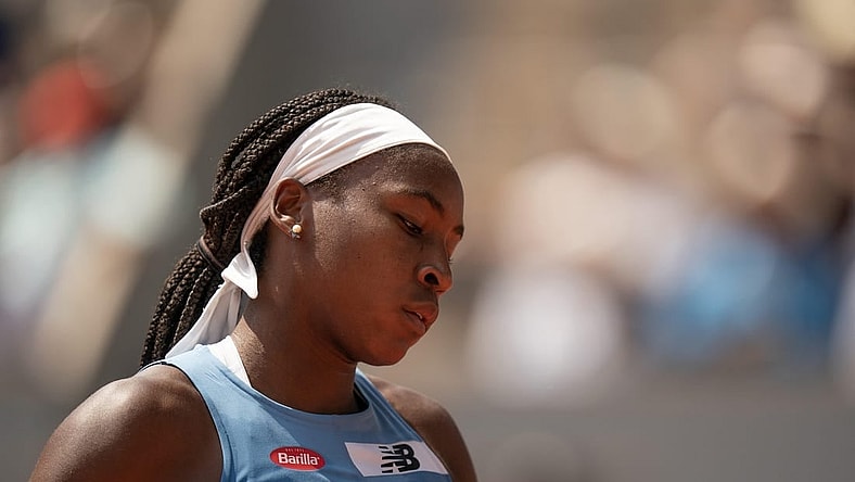 Jun 7 2023; Paris,France; Coco Gauff (USA) during her match against Iga Swiatek (POL) on day 11 at Stade Roland-Garros. Mandatory Credit: Susan Mullane-USA TODAY Sports