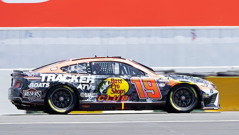 Jun 11, 2023; Sonoma, California, USA; NASCAR Cup Series driver Martin Truex Jr. (19) races at Sonoma Raceway. Mandatory Credit: Stan Szeto-USA TODAY Sports