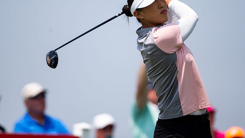 Amy Yang swings her club as she tees off at hole two during the Meijer LPGA Classic Saturday, June 17, 2023, at Blythefield Country Club in Belmont, MI.