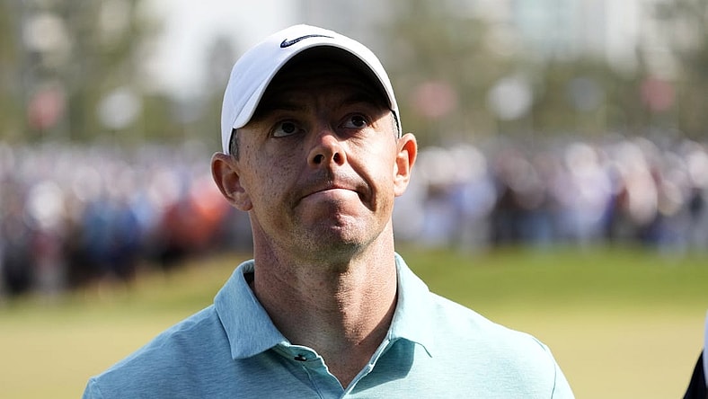 Jun 18, 2023; Los Angeles, California, USA; Rory McIlroy leaves the twelfth green during the final round of the U.S. Open golf tournament at Los Angeles Country Club. Mandatory Credit: Michael Madrid-USA TODAY Sports