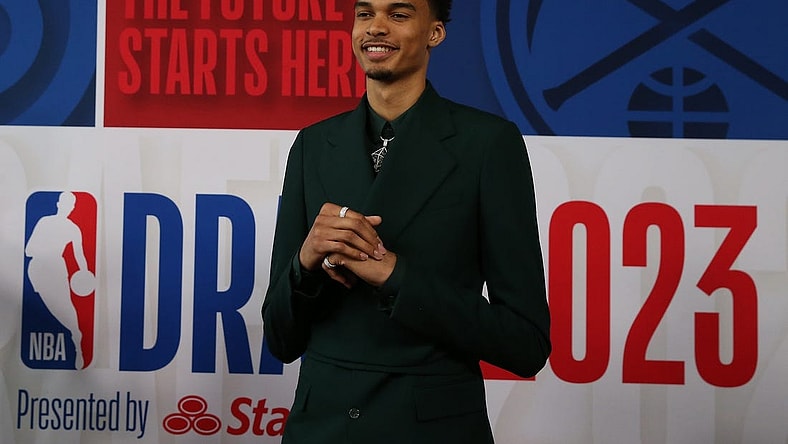 Jun 22, 2023; Brooklyn, NY, USA; Victor Wembanyama arrives for the first round of the 2023 NBA Draft at Barclays Arena. Mandatory Credit: Wendell Cruz-USA TODAY Sports
