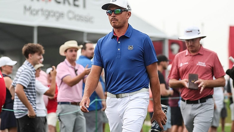 Rickie Fowler walks towards the 16th tee box during the first round of Rocket Mortgage Classic at Detroit Golf Club in Detroit on Thursday, June 29, 2023.