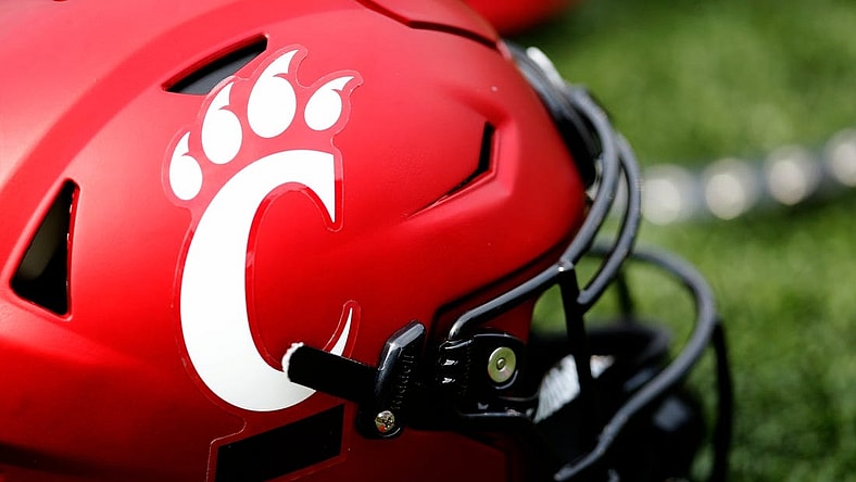 A Cincinnati Bearcats helmet lays on the turf during a spring practice at Nippert Stadium in Cincinnati on Thursday, March 24, 2022.

Cincinnati Bearcats Spring Practice