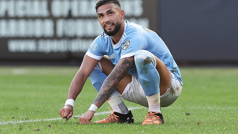 Jun 19, 2022; New York, New York, USA; New York City FC midfielder Valentin Castellanos (11) reacts after missing a shot on goal during the second half against the Colorado Rapids at Yankee Stadium. Mandatory Credit: Vincent Carchietta-USA TODAY Sports