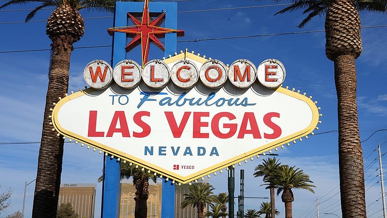 Dec 4, 2022; Paradise, Nevada, USA; The Welcome to Fabulous Las Vegas sign on the Las Vegas strip. Mandatory Credit: Kirby Lee-USA TODAY Sports