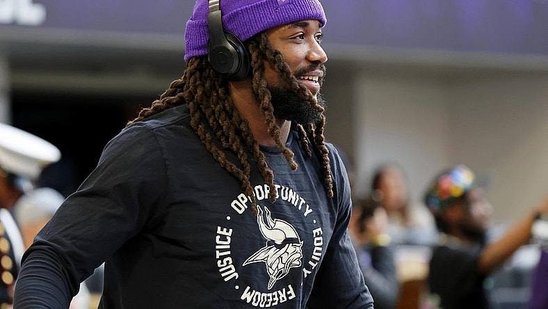 Jan 15, 2023; Minneapolis, Minnesota, USA; Minnesota Vikings running back Dalvin Cook (4) during warmups before a wild card game against the New York Giants at U.S. Bank Stadium. Mandatory Credit: Matt Krohn-USA TODAY Sports