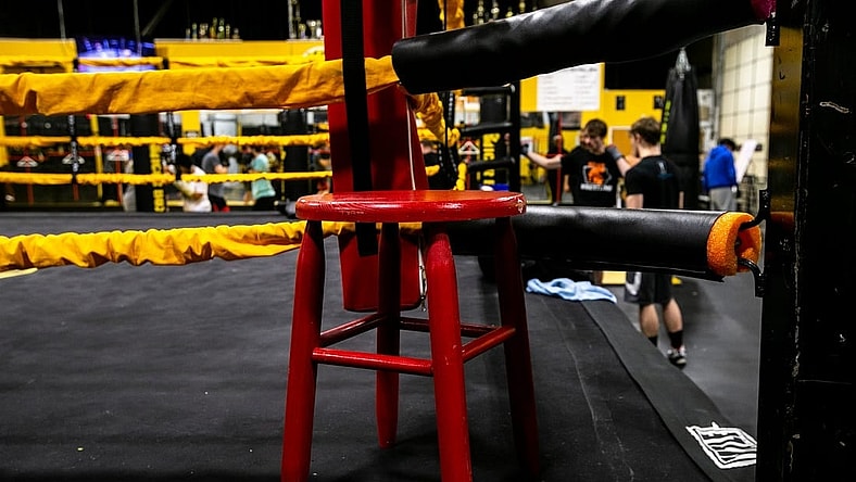 A red stool is seen in the corner of the ring during a class at ICOR Boxing, Tuesday, Feb. 7, 2023, at 391 Highland Ave. in Iowa City, Iowa.

230207 Icor Boxing 003 Jpg