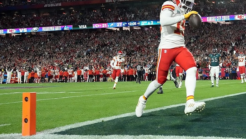 Kansas City Chiefs wide receiver Kadarius Toney (19) scores a touchdown against the Philadelphia Eagles during the fourth quarter in Super Bowl LVII at State Farm Stadium in Glendale on Feb. 12, 2023.

Nfl Super Bowl Lvii Kansas City Chiefs Vs Philadelphia Eagles

Syndication Arizona Republic