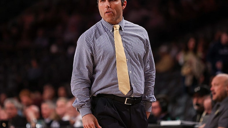 Feb 15, 2023; Atlanta, Georgia, USA; Georgia Tech Yellow Jackets head coach Josh Pastner on the sideline against the Virginia Tech Hokies in the first half at McCamish Pavilion. Mandatory Credit: Brett Davis-USA TODAY Sports