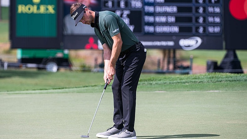 Trevor Cone putts on the ninth green during the second round of the Honda Classic at PGA National Resort & Spa on Friday, February 24, 2023, in Palm Beach Gardens, FL.