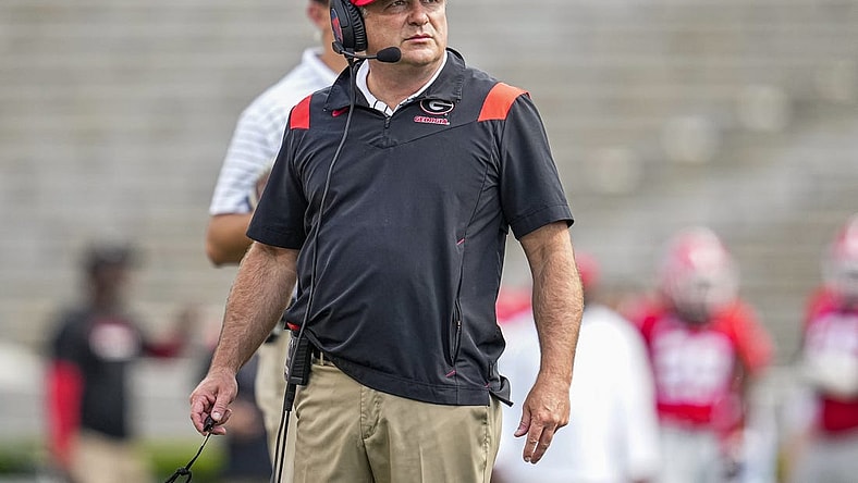 Apr 15, 2023; Athens, GA, USA; Georgia Bulldogs head coach Kirby Smart on the field  during the Georgia Spring Game at Sanford Stadium. Mandatory Credit: Dale Zanine-USA TODAY Sports