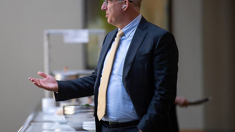 Greg Sankey, commissioner for the Southeastern Conference, during a lunch break for an infractions hearing with the NCAA at the Westin Cincinnati in Cincinnati, Ohio, on Wednesday, April 19, 2023.

Kns Ncaa Pruitt Bp