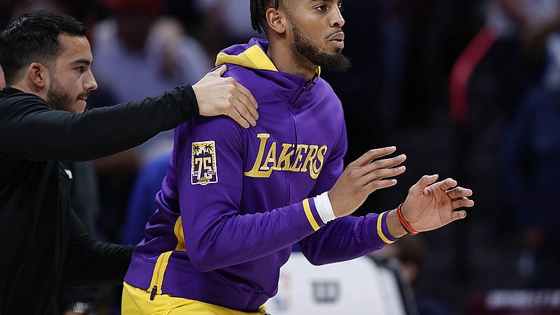 May 16, 2023; Denver, Colorado, USA; Los Angeles Lakers forward Troy Brown Jr. (7) warms up before game one against the Denver Nuggets in the Western Conference Finals for the 2023 NBA playoffs at Ball Arena. Mandatory Credit: Isaiah J. Downing-USA TODAY Sports