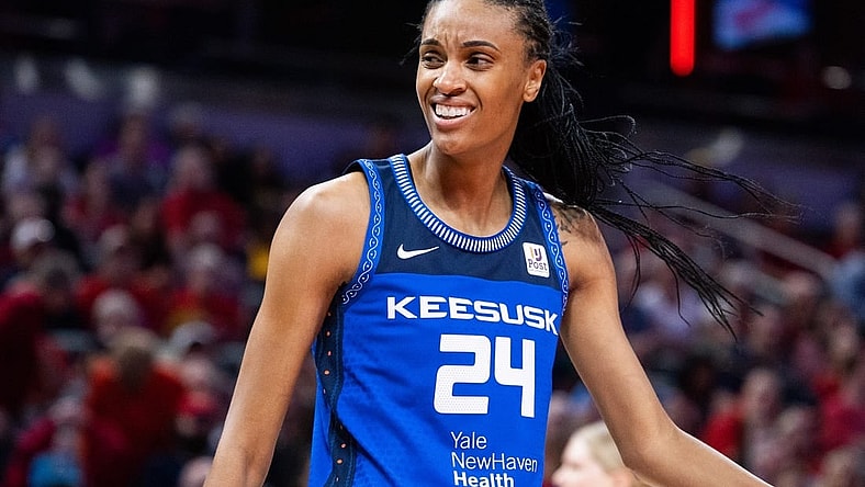 May 19, 2023; Indianapolis, Indiana, USA; Connecticut Sun forward DeWanna Bonner (24) in the first half against the Indiana Fever at Gainbridge Fieldhouse. Mandatory Credit: Trevor Ruszkowski-USA TODAY Sports
