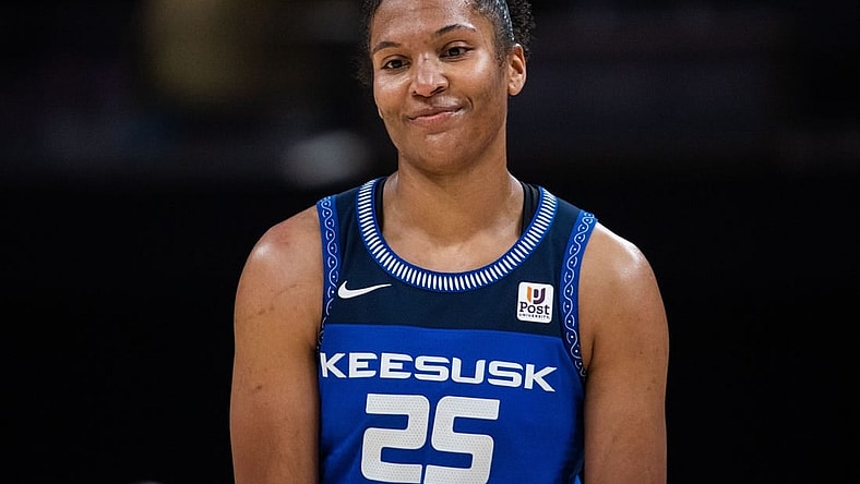 May 19, 2023; Indianapolis, Indiana, USA; Connecticut Sun forward Alyssa Thomas (25) in the second half against the Indiana Fever at Gainbridge Fieldhouse. Mandatory Credit: Trevor Ruszkowski-USA TODAY Sports