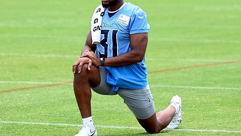 Tennessee Titans safety Kevin Byard (31) stretches during an NFL football minicamp Wednesday, June 7, 2023, in Nashville, Tenn.