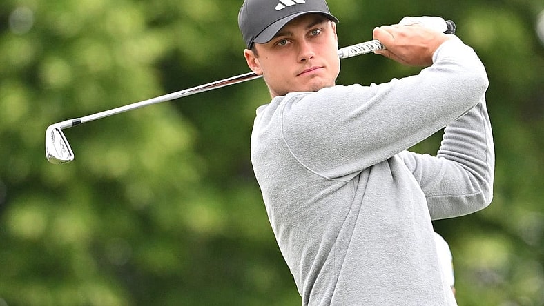 Jun 8, 2023; Toronto, ON, CAN;  Ludvig Aberg plays his tee shot at the 10th hole during the first round of the RBC Canadian Open golf tournament. Mandatory Credit: Dan Hamilton-USA TODAY Sports